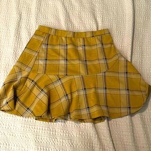 Yellow Plaid Pleated Skirt